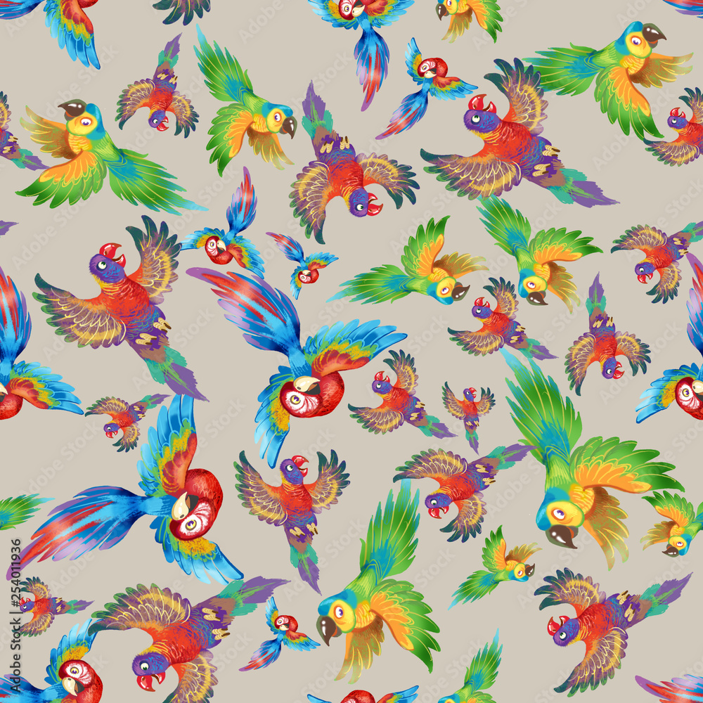 Funny colorful parrots, excellent for children. Seamless background pattern #3
