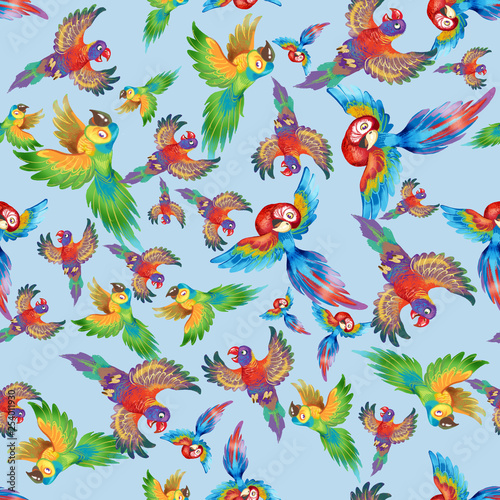 Funny colorful parrots  excellent for children. Seamless background pattern  2