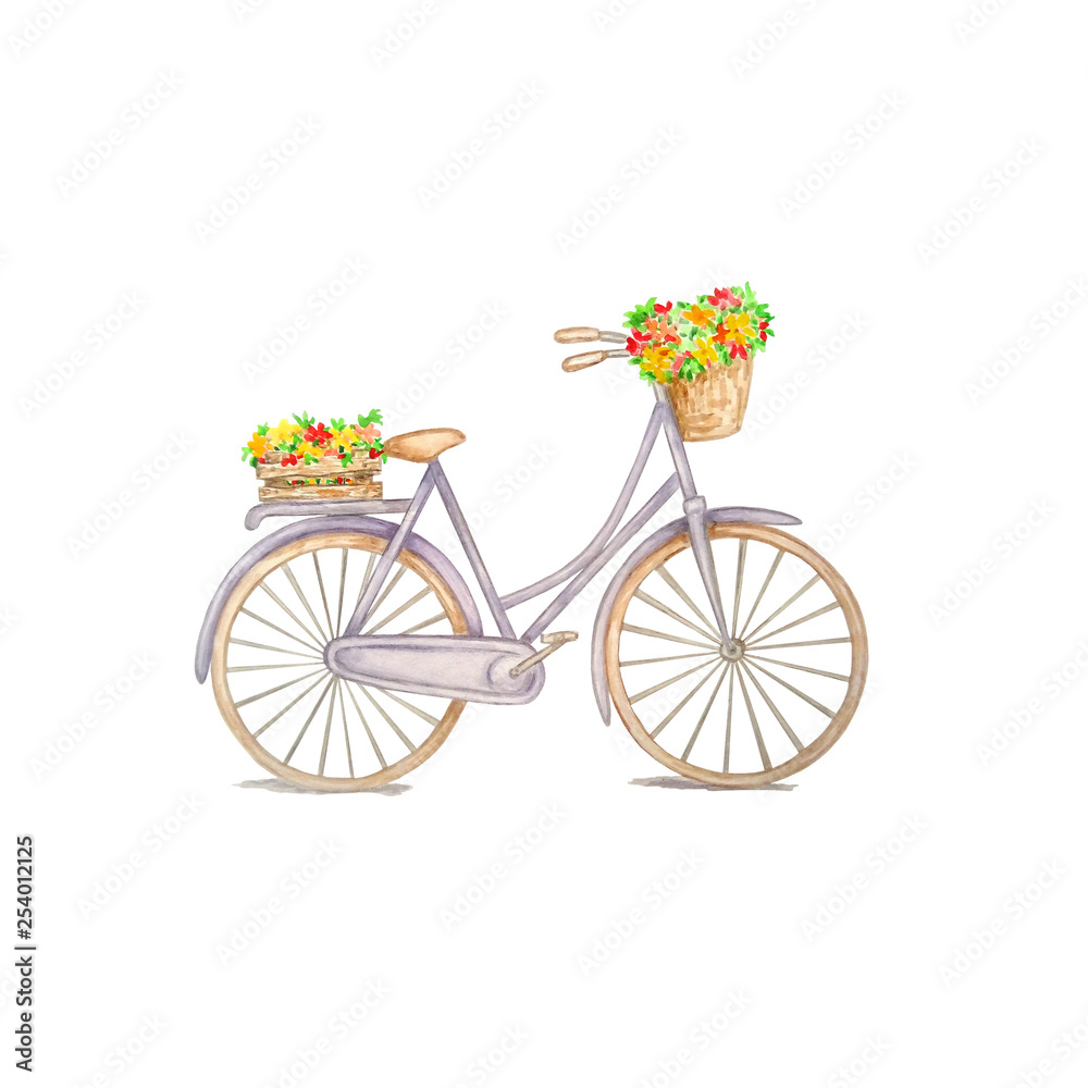 watercolor bike with flowers