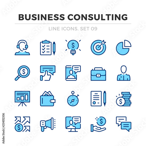 Business consulting vector line icons set. Thin line design. Outline graphic elements, simple stroke symbols. Business analysis icons