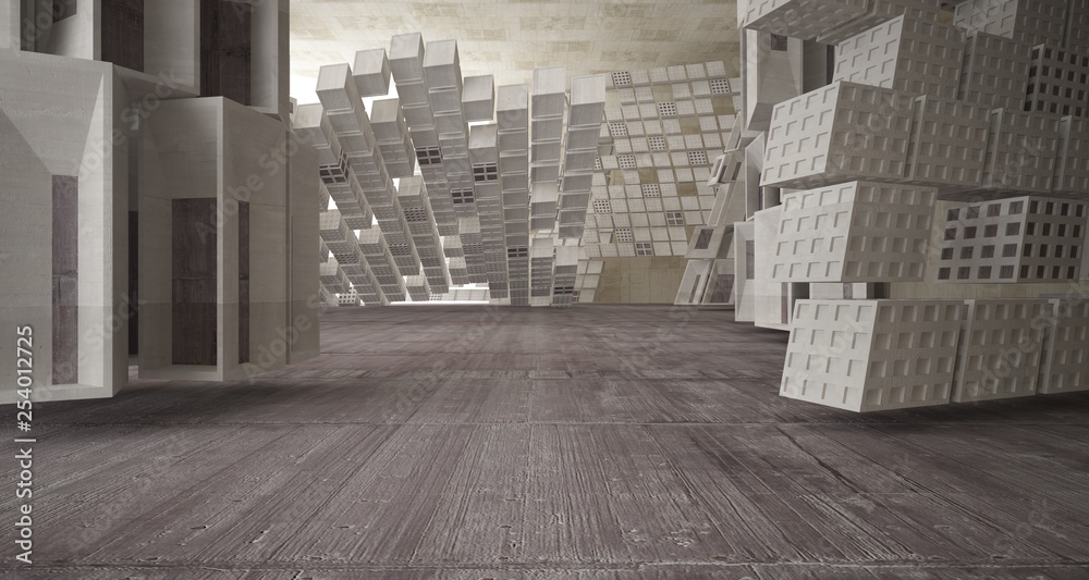 Fototapeta premium Abstract white and concrete interior. 3D illustration and rendering.