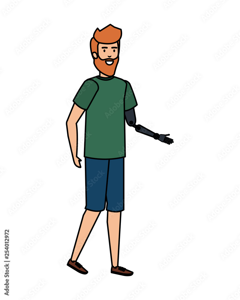 man with arm prosthesis character