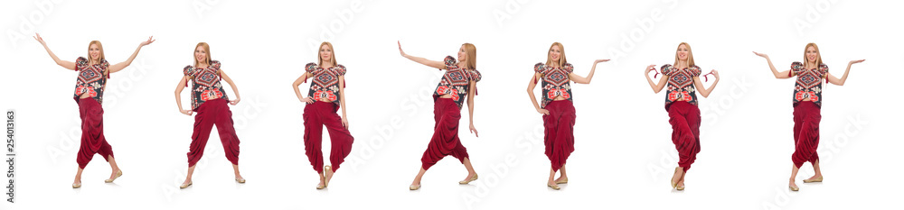 Woman in Azerbaijani ornament clothing isolated on white Woman in Azerbaijani ornament clothing isolated on white
