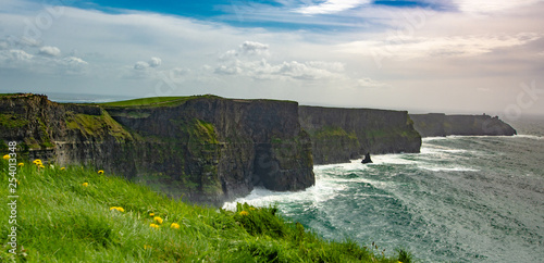 Cliffs of Moher  The Burren  Ireland with crashing waves