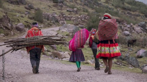 Peruvian Family carrying sticks in Sack.mp4 photo