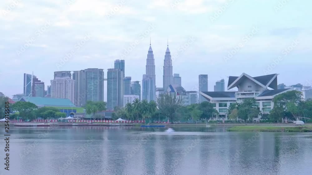 Timelapse of the cinematic Petronoas towards from titiwangsa lake in Kuala lumpur  