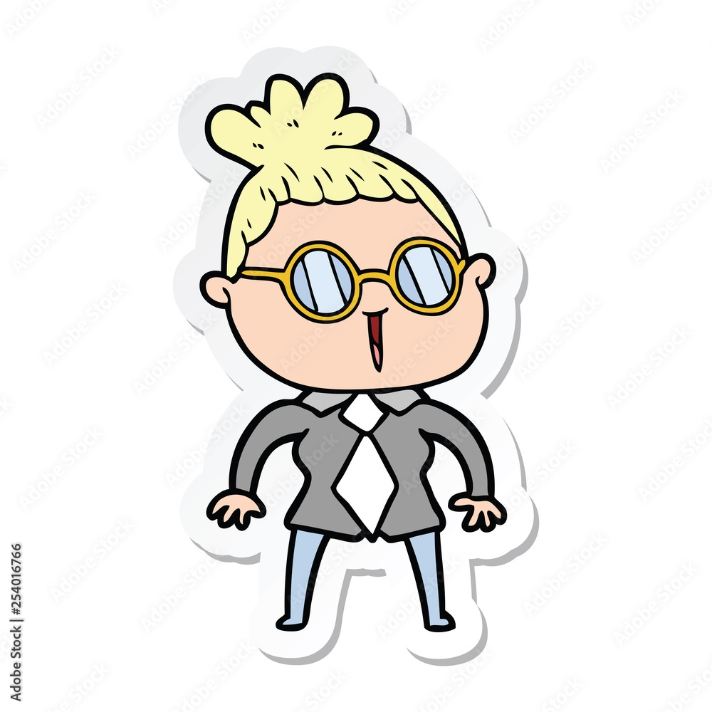 sticker of a cartoon woman wearing spectacles