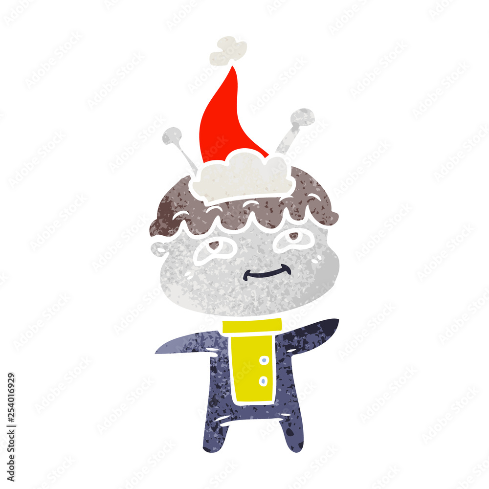 friendly retro cartoon of a spaceman wearing santa hat friendly retro cartoon of a spaceman wearing santa hat