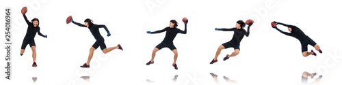 Man playing american football isolated on white