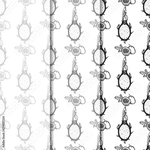 passion fruit, pitahaya tropical fruit seamless pattern