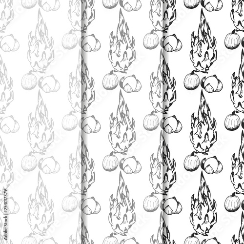 longan, pitahaya tropical fruits seamless pattern