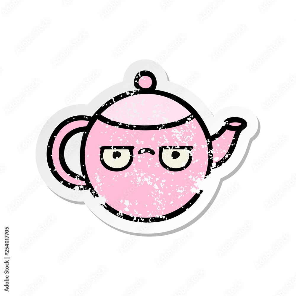 distressed sticker of a cute cartoon teapot distressed sticker of a cute cartoon teapot