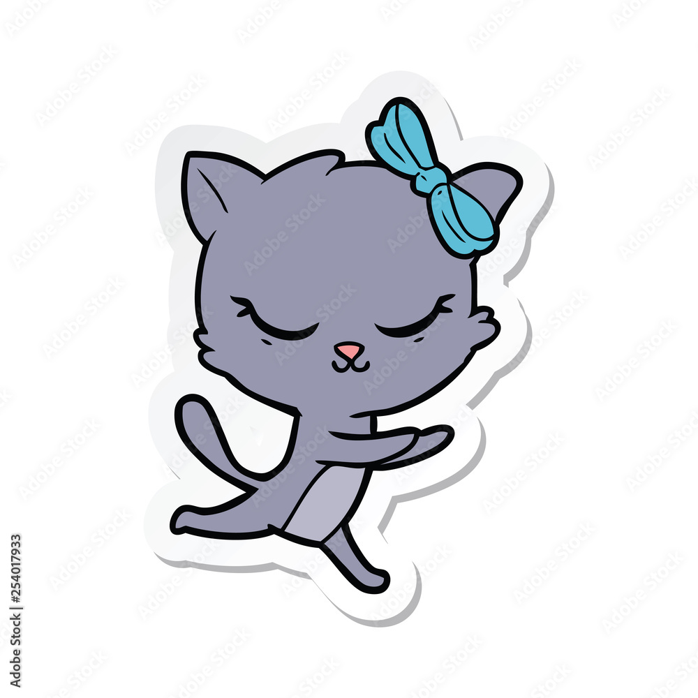 sticker of a cute cartoon cat with bow sticker of a cute cartoon cat with bow