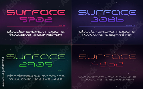 Sci-fi futuristic technology alphabet, uppercase letters and numbers.