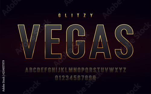 Stylish gold framed uppercase letters and numbers, alphabet. 