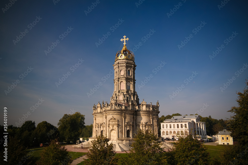 Exterior view of Church of Sign of Blessed Virgin in Dubrovitsy Znamenskaya church, Podolsk Moscow region, Russia