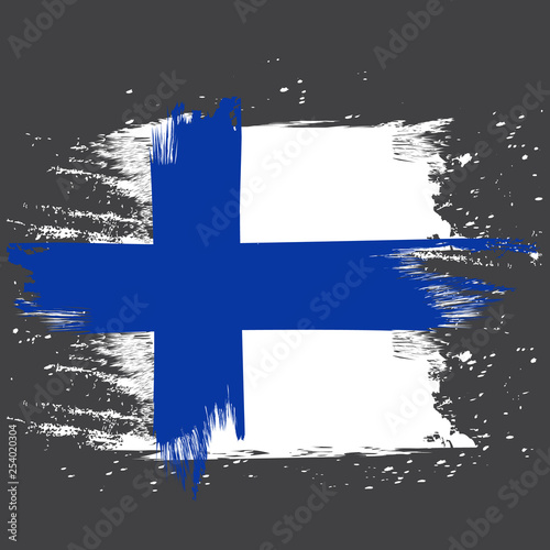 Flag of Finland. Brush painted Flag of Finland. Hand drawn style illustration with a grunge effect and watercolor. Flag of Finland with grunge texture. Vector illustration