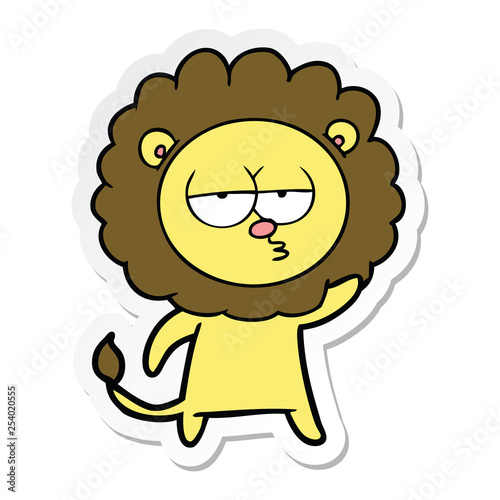 sticker of a cartoon bored lion waving