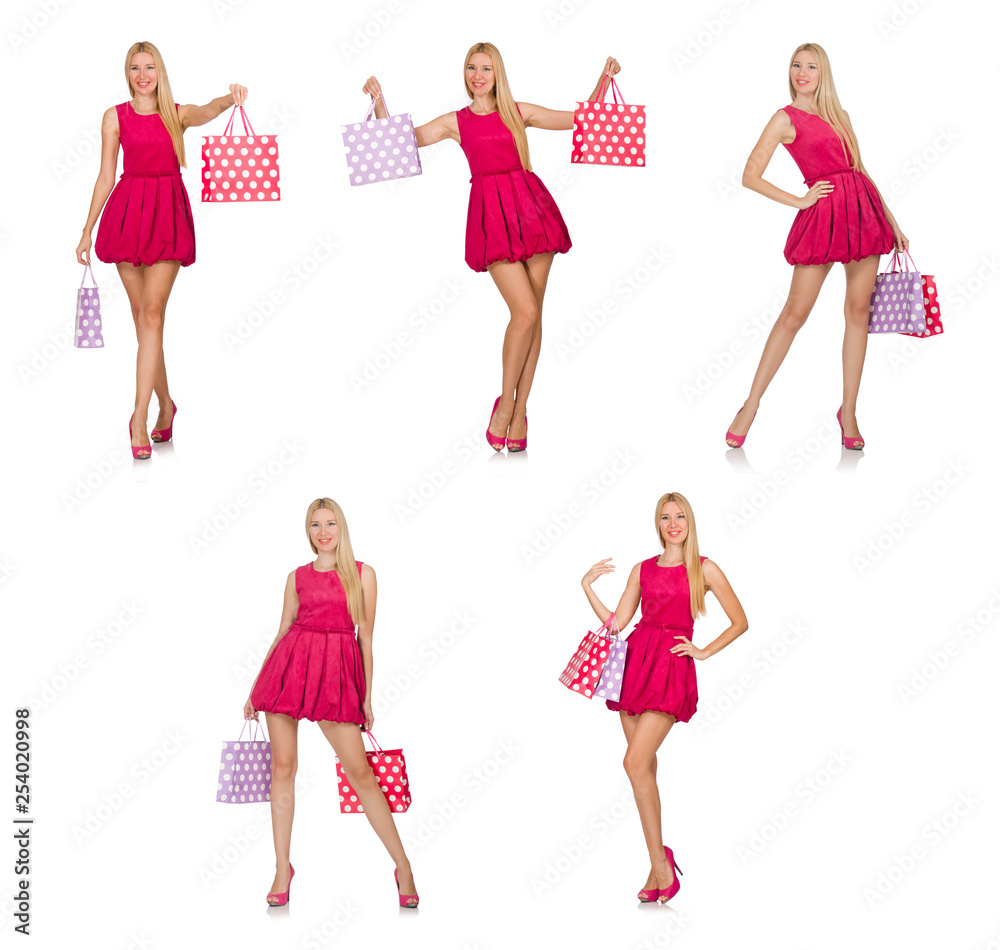Woman after good christmas shopping isolated on white Woman after good christmas shopping isolated on white