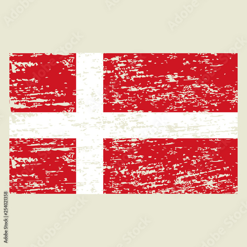 Denmark flag. Brush painted Denmark flag. Hand drawn style illustration with a grunge effect and watercolor. Denmark flag with grunge texture. Vector illustration.