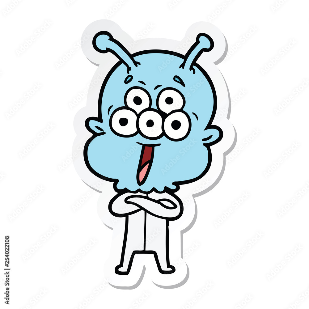 sticker of a happy cartoon alien sticker of a happy cartoon alien