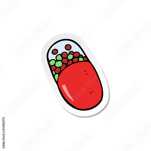 sticker of a cartoon pill
