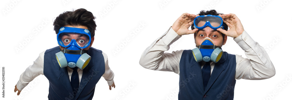 Funny man wearing goggles isolated on white Funny man wearing goggles isolated on white