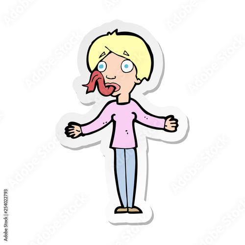 sticker of a cartoon woman telling lies