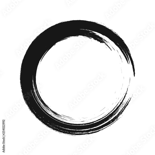 vector brush strokes circles of paint on white background. Ink hand drawn paint brush circle. Logo, label design element vector illustration. Black abstract grunge circle. Frame photo