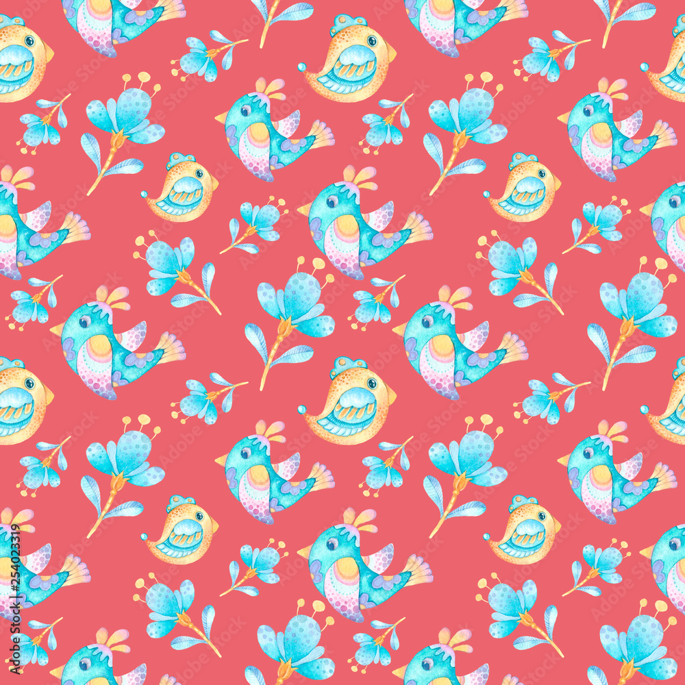 pattern with birds and flowers in folk style 8