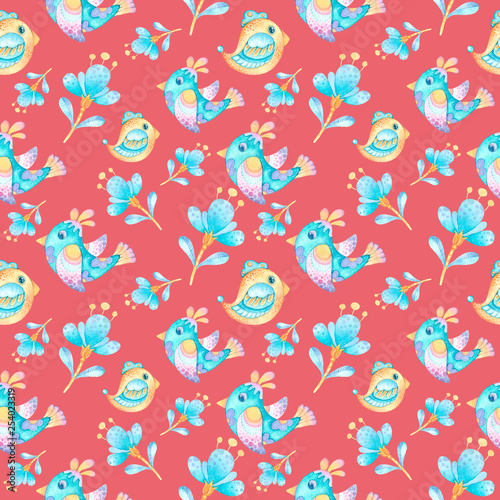 pattern with birds and flowers in folk style 8