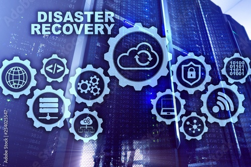 Big Data Disaster Recovery concept. Backup plan. Data loss prevention on a virtual screen photo