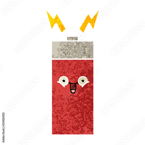 retro illustration style cartoon battery