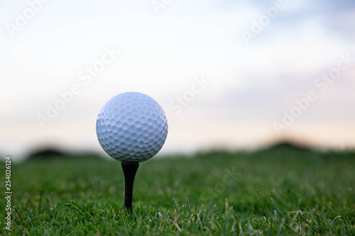 Bolas de golf puestas en encima de un tee con fondo verde y blanco