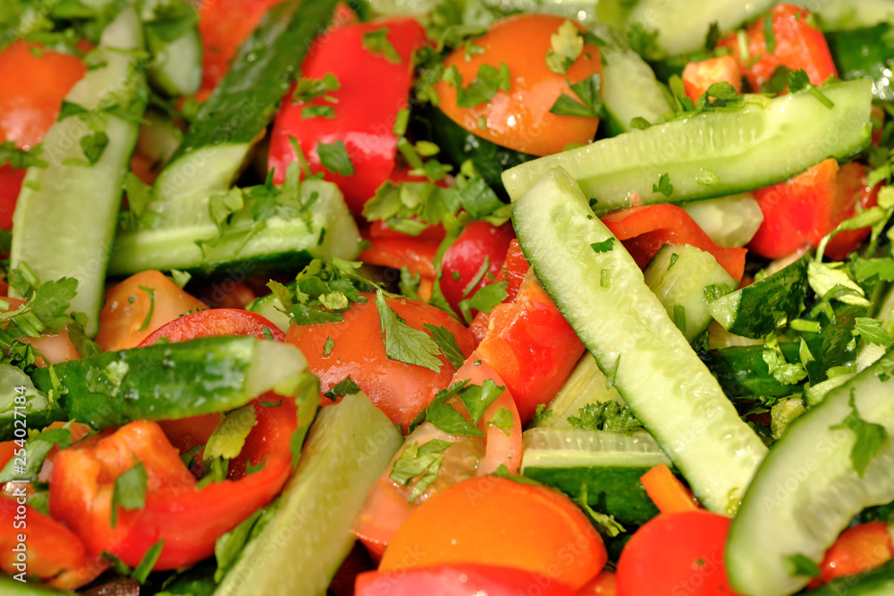 Vegetable salad of tomatoes and cucumbers