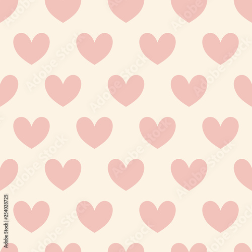 Seamless repeating pattern of red pastel hearts arranged regularly. Vector illustration of love elements on beautiful light background. Romantic backdrop.