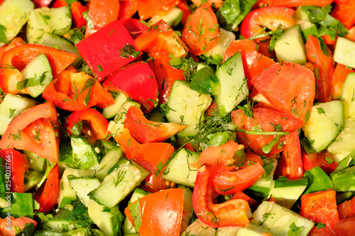 Vegetable salad of tomatoes and cucumbers