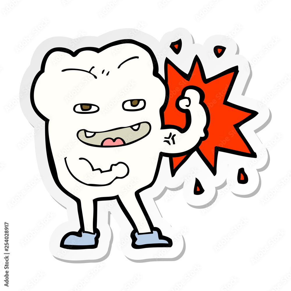 sticker of a cartoon strong healthy tooth sticker of a cartoon strong healthy tooth