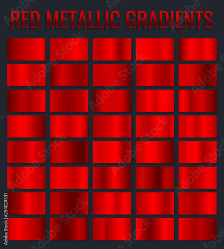 Collection red metallic gradients, chrome christmas gradient set. Vector illustration