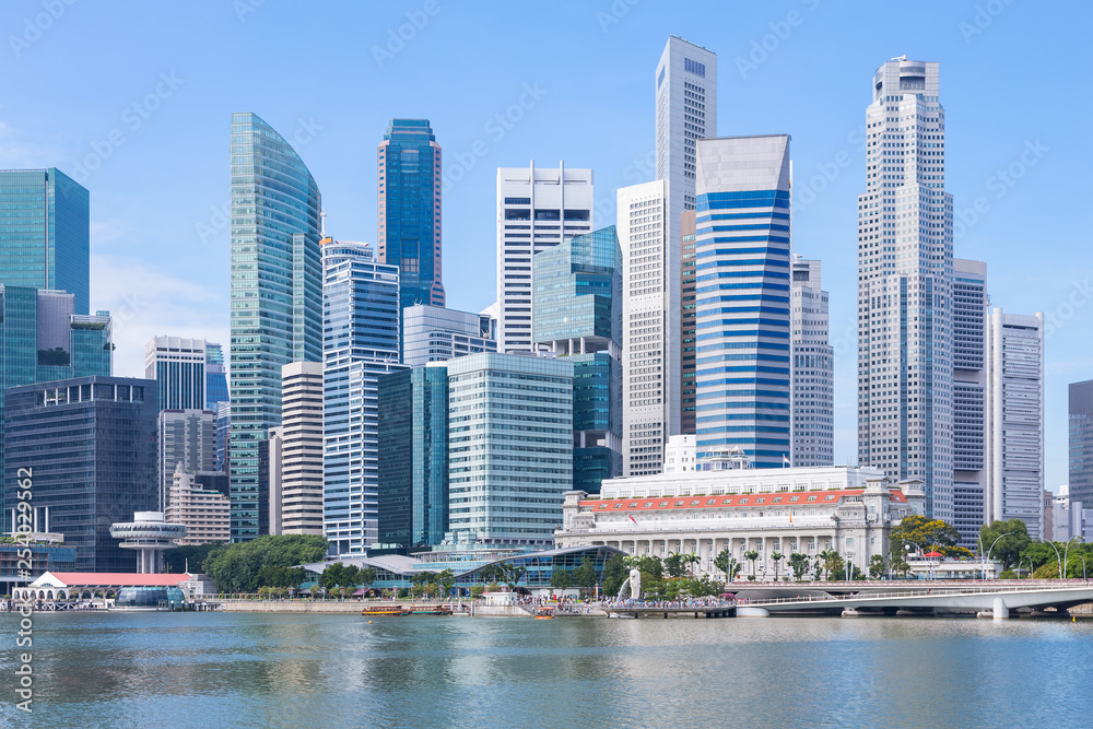 Marina Bay and Financial district with skyscrapers office business building, Singapore Marina Bay and Financial district with skyscrapers office business building, Singapore