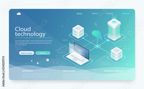 Cloud Hosting Network isometric concept. Online Computing Storage concept. Concepts Cloud storage. 