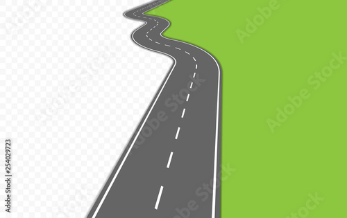 Curved road with markings. Vector illustration