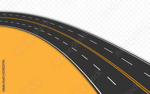 Curved road with markings. Vector illustration