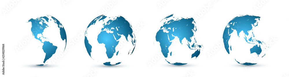 Obraz Ziemska kula ziemska. Zestaw map świata. Planeta z kontynentami. Ilustracja wektorowa