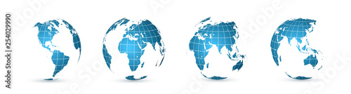 Earth globe. World map set. Planet with continents. Vector Illustration
