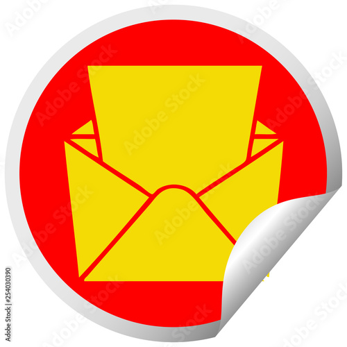 quirky circular peeling sticker cartoon letter and envelope