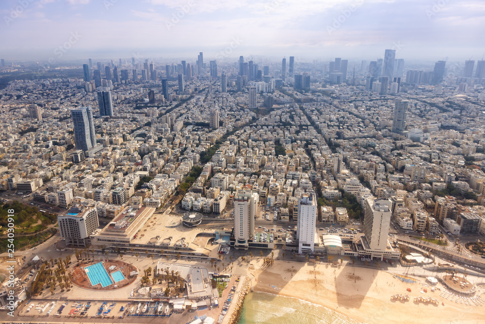 Tel Aviv Skyline Israel Strand Stadt Meer Luftbild Hochhäuser