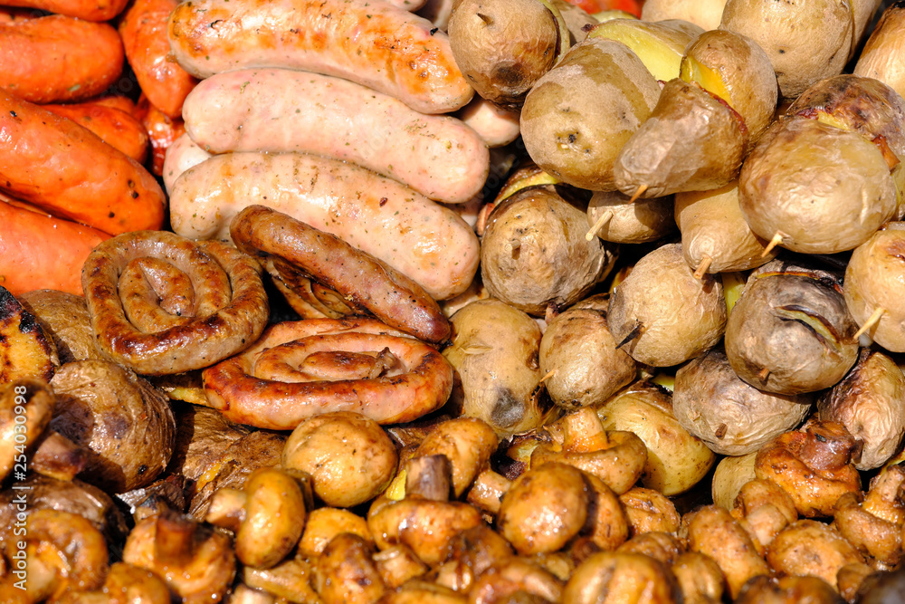 Grilled potatoes and sausages Grilled potatoes and sausages