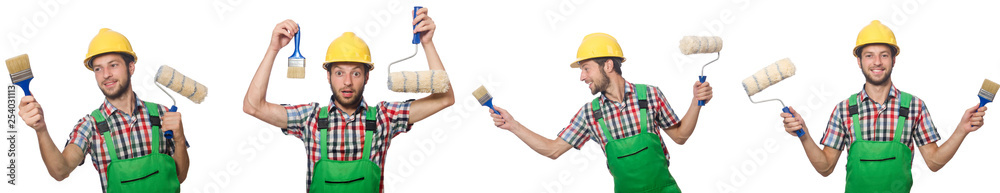 Male painter with helmet isolated on white Male painter with helmet isolated on white