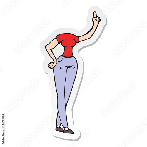 sticker of a cartoon female body with raised hand